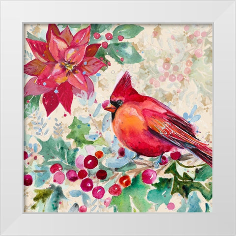 Holiday Poinsettia and Cardinal I White Modern Wood Framed Art Print by Pinto, Patricia