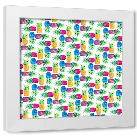 Pineapple Party Pattern White Modern Wood Framed Art Print by Loreth, Lanie