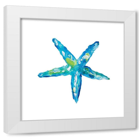Deep Blue Starfish White Modern Wood Framed Art Print by DeRice, Julie