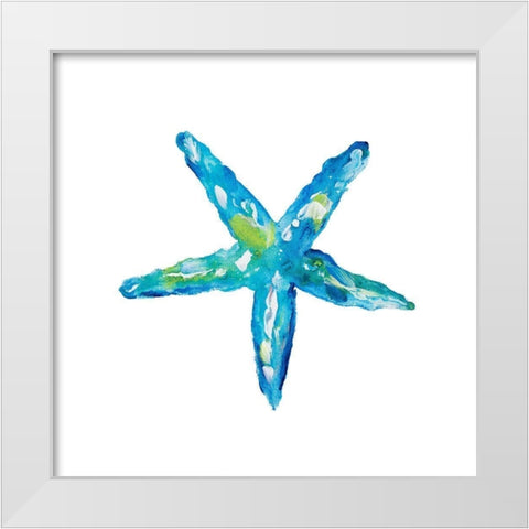Deep Blue Starfish White Modern Wood Framed Art Print by DeRice, Julie