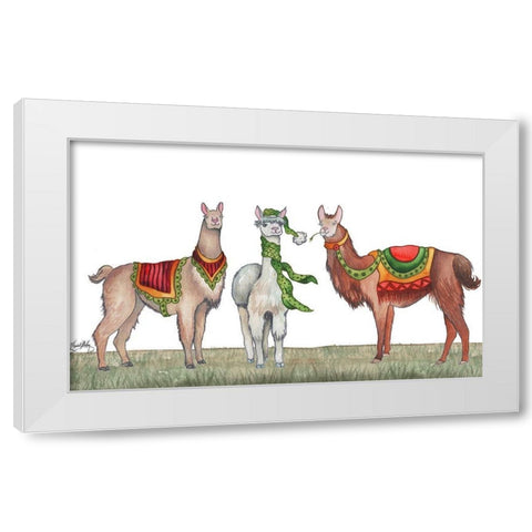 Christmas Llamas White Modern Wood Framed Art Print by Medley, Elizabeth