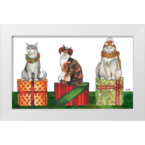 Christmas Cats White Modern Wood Framed Art Print by Medley, Elizabeth