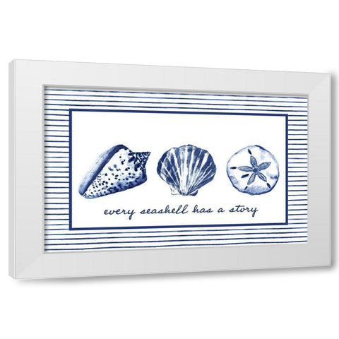 Every Seashell Has A Story White Modern Wood Framed Art Print by Gaynor, Janice
