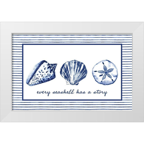 Every Seashell Has A Story White Modern Wood Framed Art Print by Gaynor, Janice