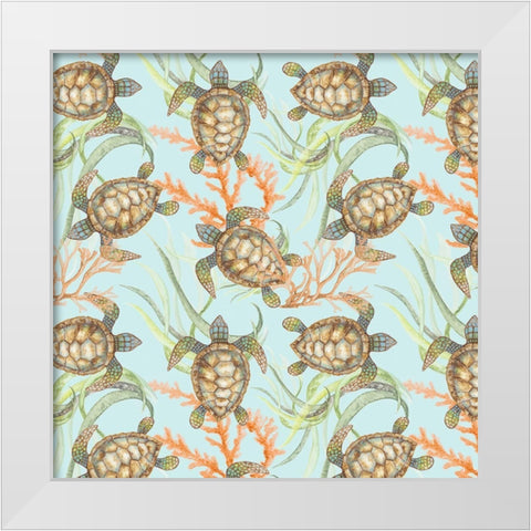 Swimming Turtle Pattern White Modern Wood Framed Art Print by Gaynor, Janice