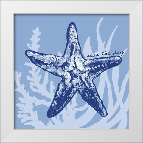 Blue on Blue Starfish White Modern Wood Framed Art Print by Gaynor, Janice
