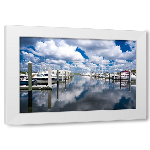 Boat Pier White Modern Wood Framed Art Print by Bill Carson Photography