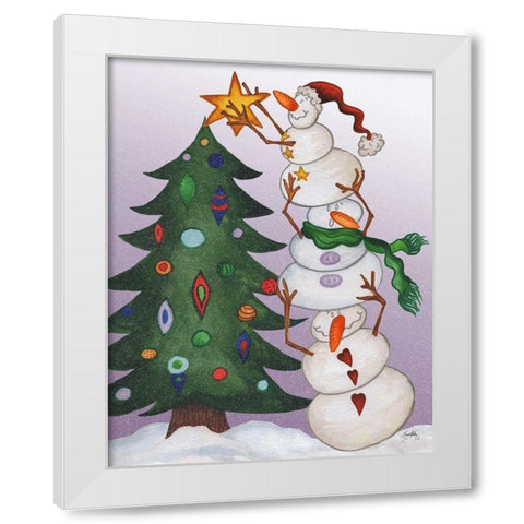 Decorating Snowmen White Modern Wood Framed Art Print by Medley, Elizabeth
