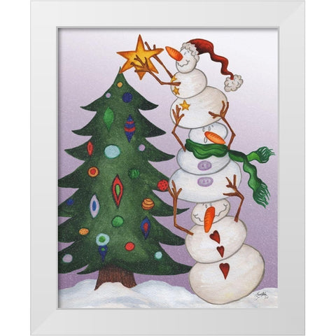 Decorating Snowmen White Modern Wood Framed Art Print by Medley, Elizabeth