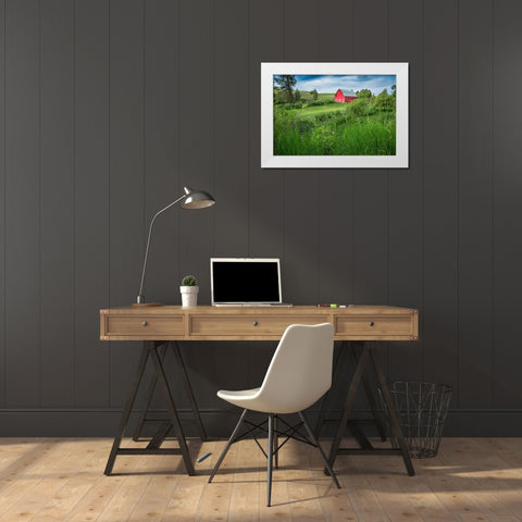 Little Farm White Modern Wood Framed Art Print by Jimmyz
