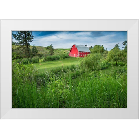 Little Farm White Modern Wood Framed Art Print by Jimmyz