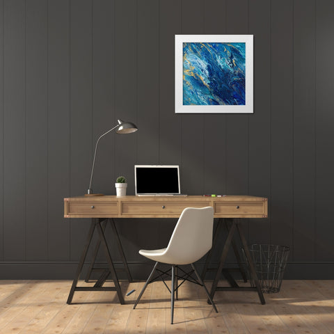 Blue Marble White Modern Wood Framed Art Print by Hakimipour, Tiffany