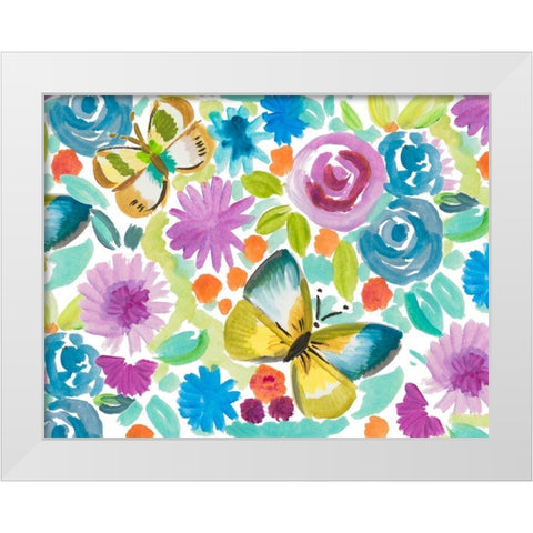 Tropical Butterfly Garden White Modern Wood Framed Art Print by Del Sol, Ani