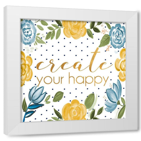 Create your Happy White Modern Wood Framed Art Print by Del Sol, Ani