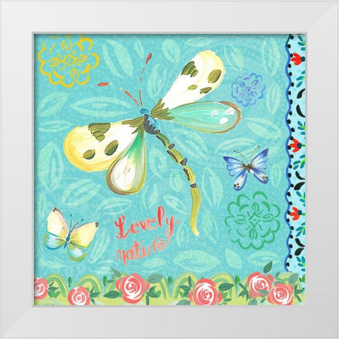 Nature Garden with Dragonfly White Modern Wood Framed Art Print by Del Sol, Ani