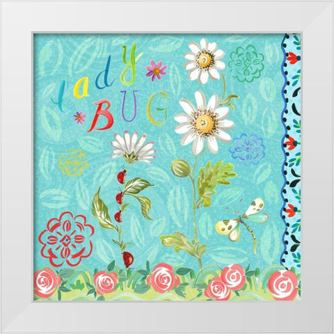 Nature Garden with Ladybug White Modern Wood Framed Art Print by Del Sol, Ani