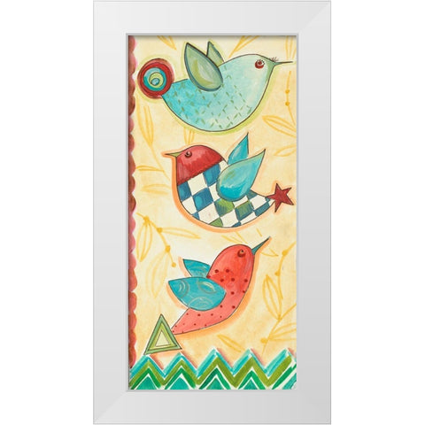 Flying Birds On Yellow White Modern Wood Framed Art Print by Del Sol, Ani