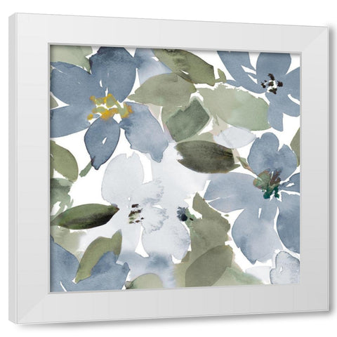 Contemporary Blue Blooms Square White Modern Wood Framed Art Print by Loreth, Lanie