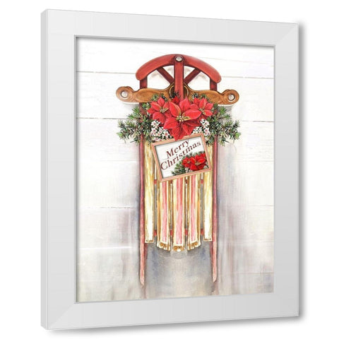 Joyeux Noel Sleigh White Modern Wood Framed Art Print by Diannart