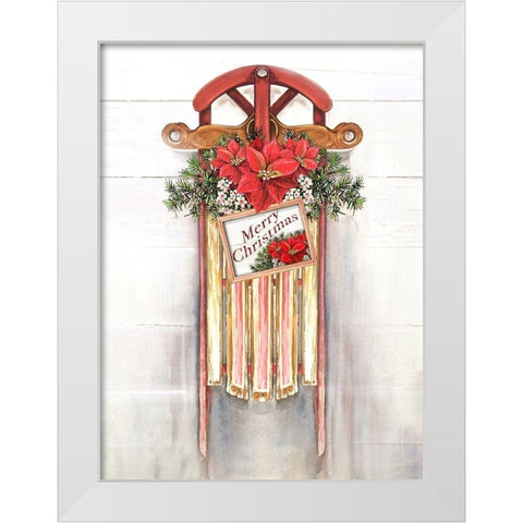 Joyeux Noel Sleigh White Modern Wood Framed Art Print by Diannart