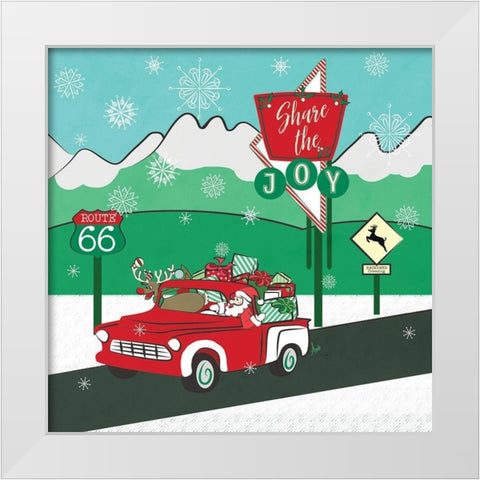 Retro Santa Driving I White Modern Wood Framed Art Print by Metz, Andi