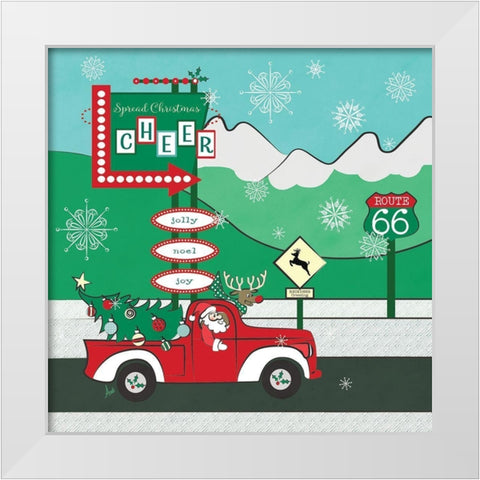 Retro Santa Driving II White Modern Wood Framed Art Print by Metz, Andi