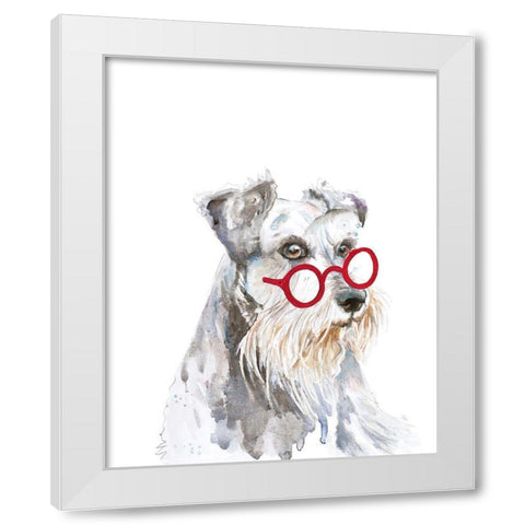 Schnauzer Dog with Glasses White Modern Wood Framed Art Print by Pinto, Patricia