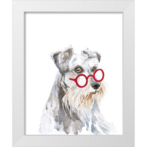 Schnauzer Dog with Glasses White Modern Wood Framed Art Print by Pinto, Patricia