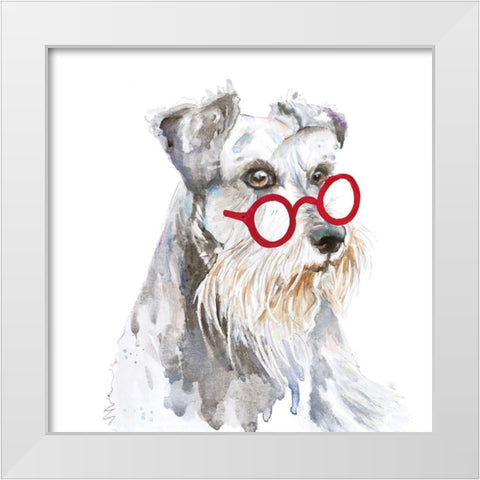 Schnauzer With Glasses White Modern Wood Framed Art Print by Pinto, Patricia