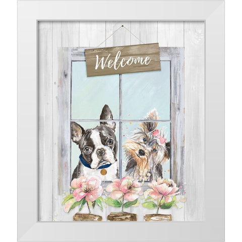 Doggy Welcome White Modern Wood Framed Art Print by Pinto, Patricia