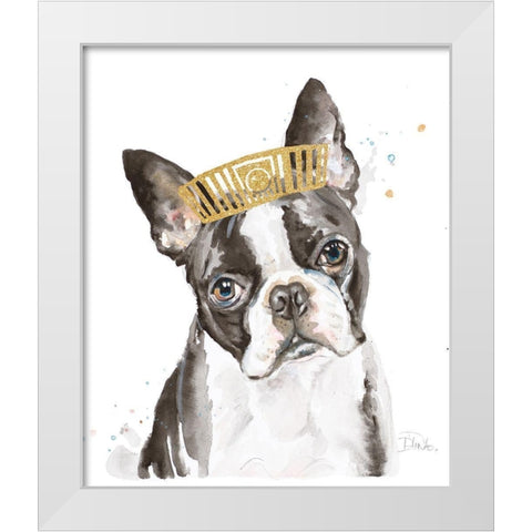 French Bulldog with Crown White Modern Wood Framed Art Print by Pinto, Patricia
