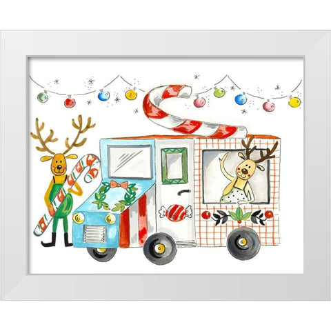 Reindeer Treats White Modern Wood Framed Art Print by Del Sol, Ani