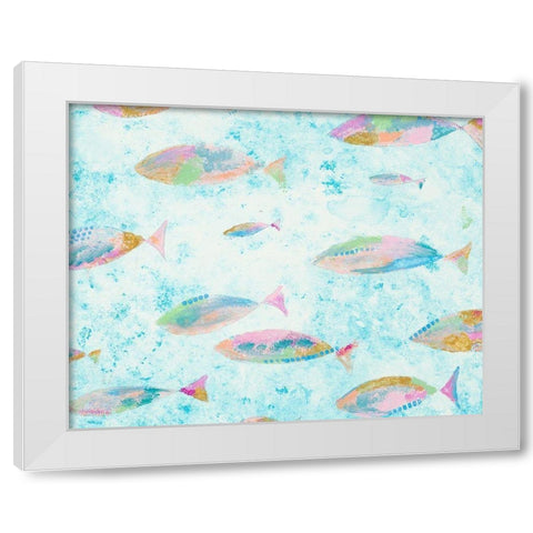 Aqua Blue Fishy White Modern Wood Framed Art Print by Bryant, Susan