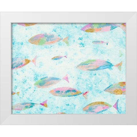 Aqua Blue Fishy White Modern Wood Framed Art Print by Bryant, Susan