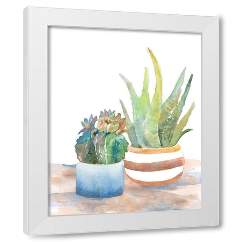 Blue and Brown Potted Succulents White Modern Wood Framed Art Print by Loreth, Lanie