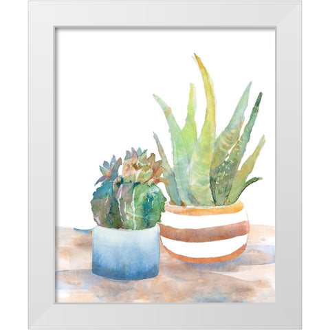 Blue and Brown Potted Succulents White Modern Wood Framed Art Print by Loreth, Lanie