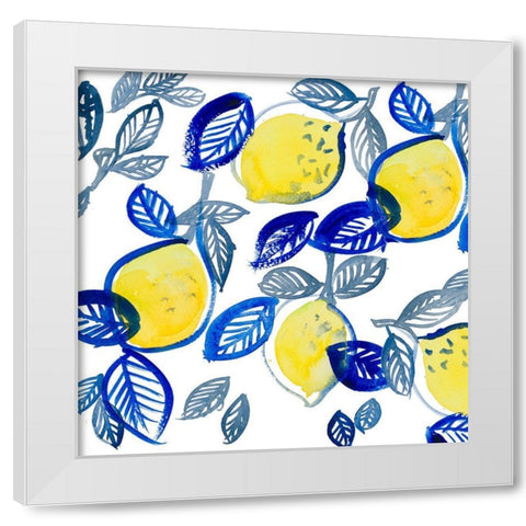 Mingling Lemons and Leaves White Modern Wood Framed Art Print by Loreth, Lanie
