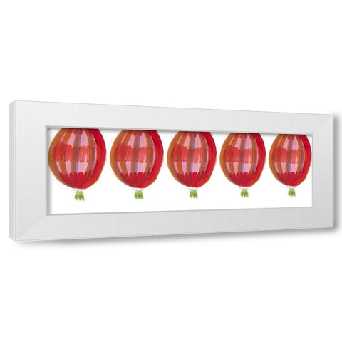 Red Air Balloons White Modern Wood Framed Art Print by Del Sol, Ani