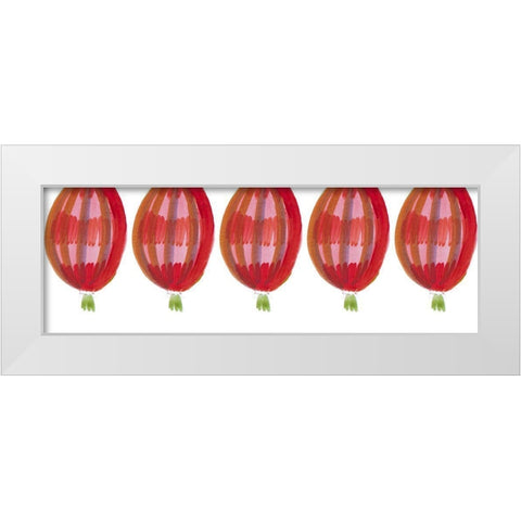 Red Air Balloons White Modern Wood Framed Art Print by Del Sol, Ani