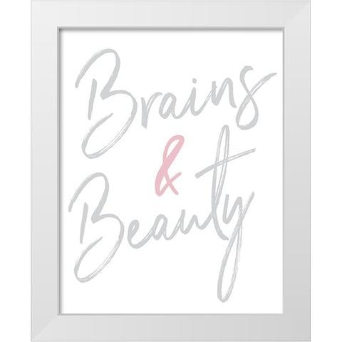 Brains And Beauty White Modern Wood Framed Art Print by Medley, Elizabeth