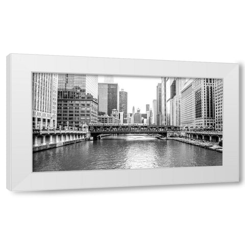 BW Chicago River View White Modern Wood Framed Art Print by Bill Carson Photography