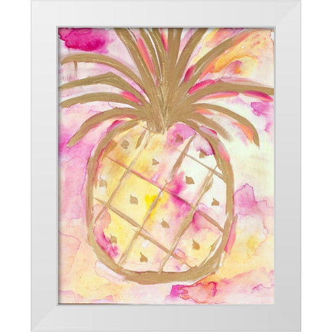 Pink Gold Pineapple White Modern Wood Framed Art Print by Hewitt, L.