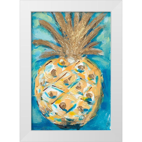Blue Gold Pineapple White Modern Wood Framed Art Print by Hewitt, L.