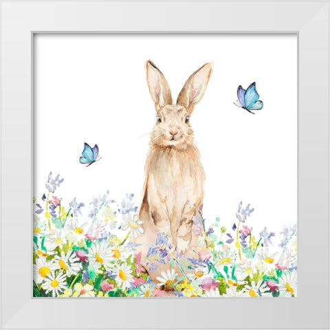 Spring Brown Bunny White Modern Wood Framed Art Print by Pinto, Patricia