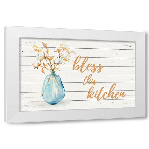 Bless this Kitchen (Blue Vase) White Modern Wood Framed Art Print by Loreth, Lanie