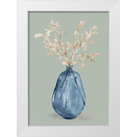 Cotton Stems In Blue Vase White Modern Wood Framed Art Print by Loreth, Lanie