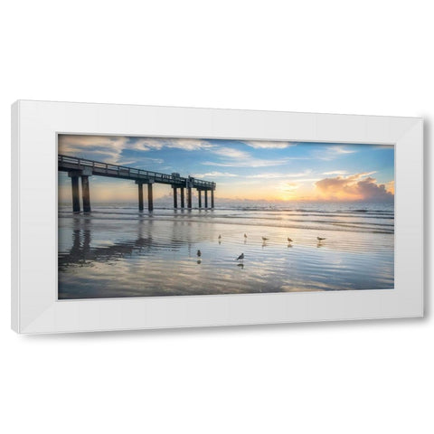 Sunset Pier White Modern Wood Framed Art Print by Amos, Andy
