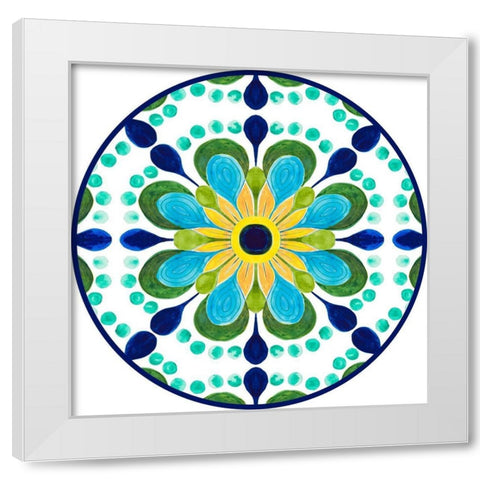 Italian Flower Tile Round White Modern Wood Framed Art Print by Pinto, Patricia