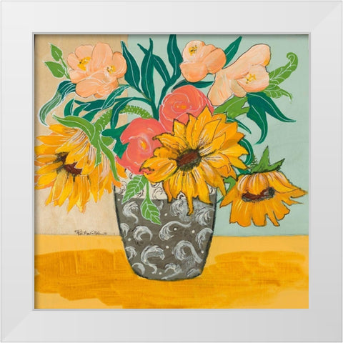 Summertime Vase White Modern Wood Framed Art Print by Maria, Robin