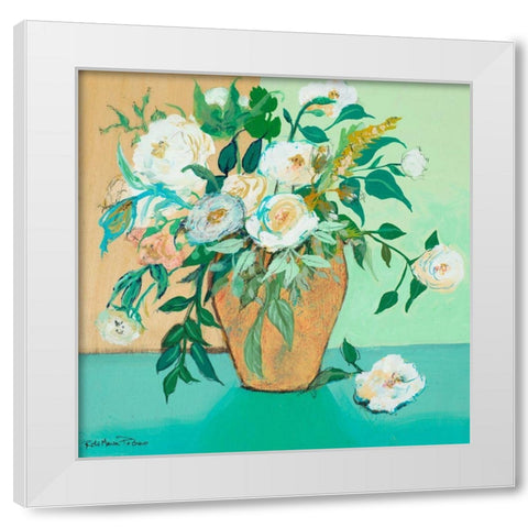 Vase of White Roses White Modern Wood Framed Art Print by Maria, Robin